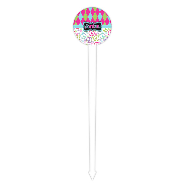 Harlequin & Peace Signs White Plastic 4" Food Pick - Round - Single Pick