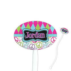 Harlequin & Peace Signs Oval Plastic Stir Sticks (Personalized)