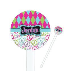 Harlequin & Peace Signs 7" Round Plastic Stir Sticks - White - Double Sided (Personalized)