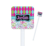 Harlequin & Peace Signs Square Plastic Stir Sticks (Personalized)