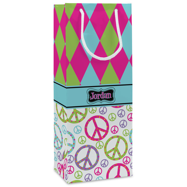 Custom Harlequin & Peace Signs Wine Gift Bags - Gloss (Personalized)