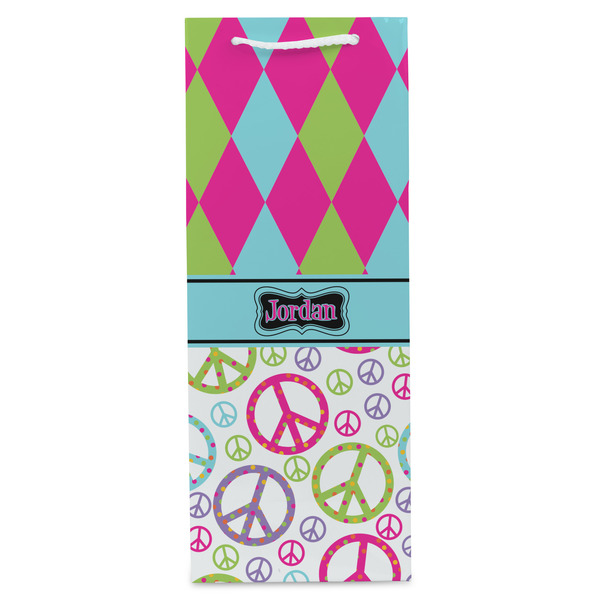 Harlequin & Peace Signs Wine Gift Bag - Matte - Front