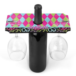 Harlequin & Peace Signs Wine Bottle & Glass Holder (Personalized)