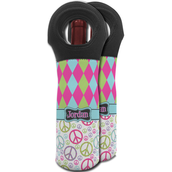 Harlequin & Peace Signs Wine Tote Bag - MAIN