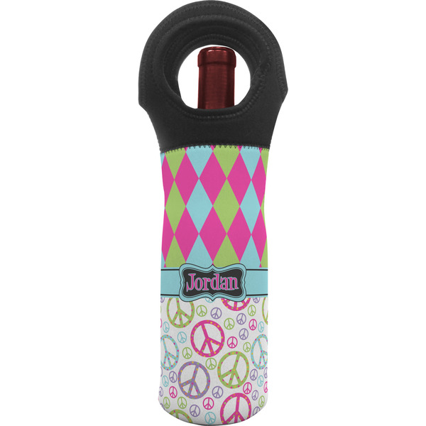 Custom Harlequin & Peace Signs Wine Tote Bag (Personalized)