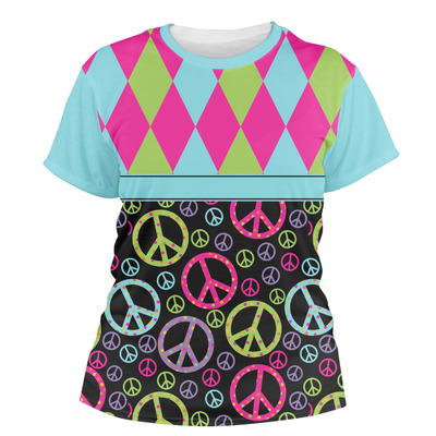 Harlequin & Peace Signs Women's Crew T-Shirt - X Large (Personalized)