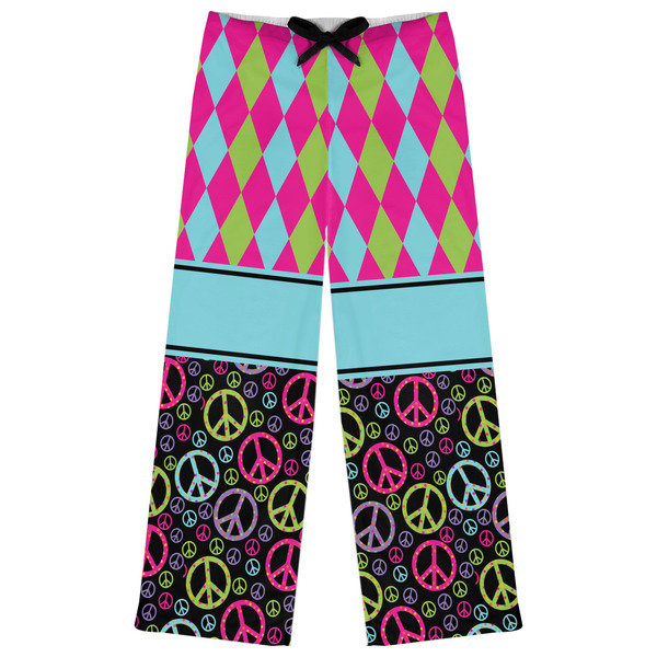 Custom Harlequin & Peace Signs Womens Pajama Pants - XL