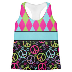 Harlequin & Peace Signs Womens Racerback Tank Top (Personalized)