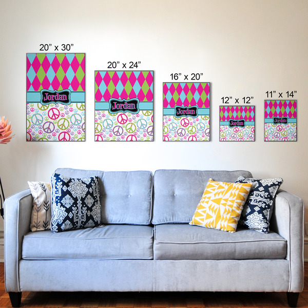 Harlequin & Peace Signs Wood Prints - Size Comparison