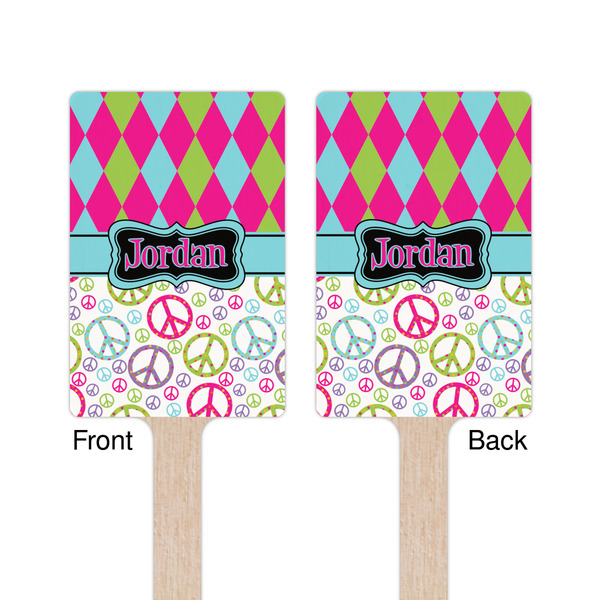 Harlequin & Peace Signs Wooden 6.25" Stir Stick - Rectangular - Double Sided - Front & Back