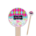 Harlequin & Peace Signs Round Wooden Food Picks (Personalized)