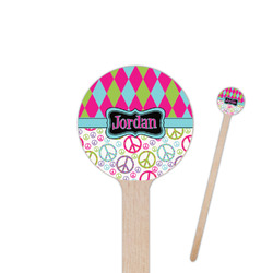 Harlequin & Peace Signs Round Wooden Stir Sticks (Personalized)