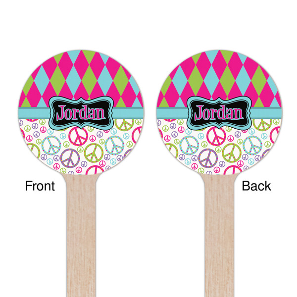 Harlequin & Peace Signs Wooden 6" Stir Stick - Round - Double Sided - Front & Back
