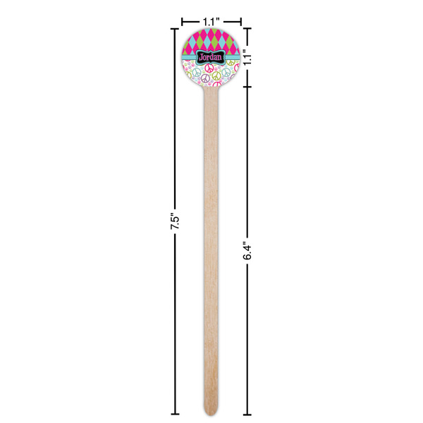 Harlequin & Peace Signs Wooden 7.5" Stir Stick - Round - Dimensions