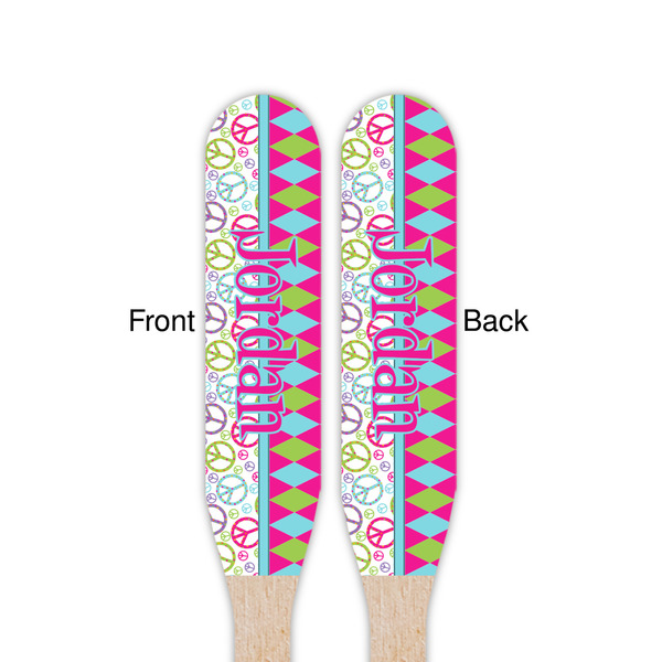 Harlequin & Peace Signs Wooden Food Pick - Paddle - Double Sided - Front & Back