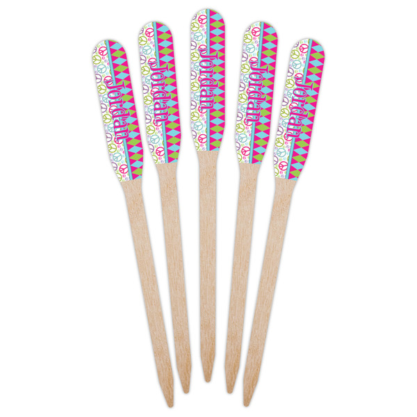 Harlequin & Peace Signs Wooden Food Pick - Paddle - Fan View