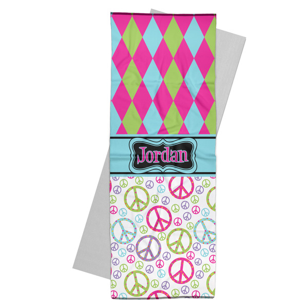 Custom Harlequin & Peace Signs Yoga Mat Towel (Personalized)