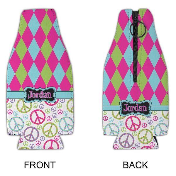 Harlequin & Peace Signs Zipper Bottle Cooler - APPROVAL