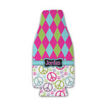 Harlequin & Peace Signs Zipper Bottle Cooler (Personalized)