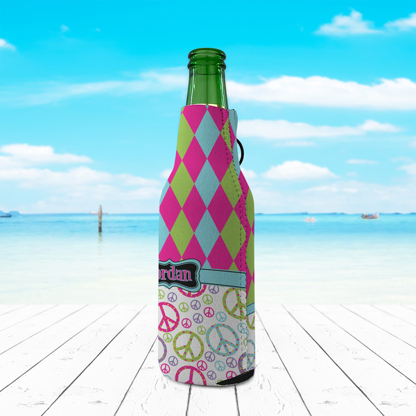 Harlequin & Peace Signs Zipper Bottle Cooler - LIFESTYLE