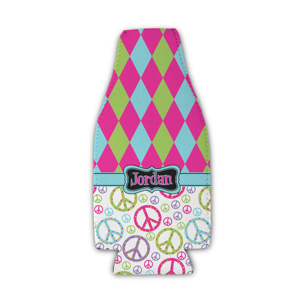 Harlequin & Peace Signs Zipper Bottle Cooler - Set of 4 - FRONT