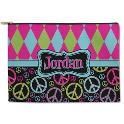 Harlequin & Peace Signs Zipper Pouch - Large - 12.5"x8.5" (Personalized)