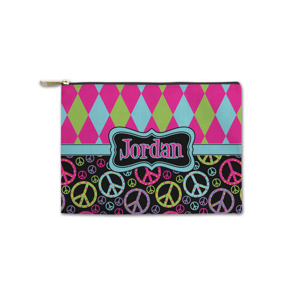 Custom Harlequin & Peace Signs Zipper Pouch - Small - 8.5"x6" (Personalized)