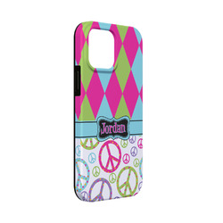 Harlequin & Peace Signs iPhone Case - Rubber Lined - iPhone 13 Mini (Personalized)