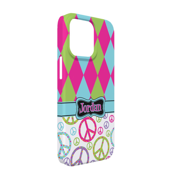 Custom Harlequin & Peace Signs iPhone Case - Plastic - iPhone 13 Pro (Personalized)
