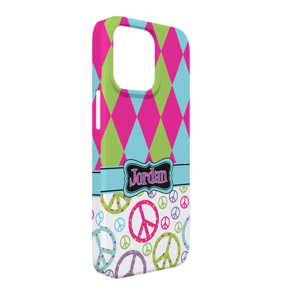 Custom Harlequin & Peace Signs iPhone Case - Plastic - iPhone 13 Pro Max (Personalized)