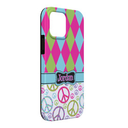Harlequin & Peace Signs iPhone Case - Rubber Lined - iPhone 13 Pro Max (Personalized)