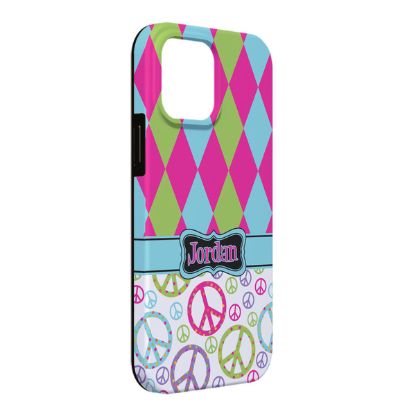 Custom Harlequin & Peace Signs iPhone Case - Rubber Lined - iPhone 13 Pro Max (Personalized)