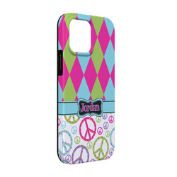 Harlequin & Peace Signs iPhone Case - Rubber Lined - iPhone 13 Pro (Personalized)