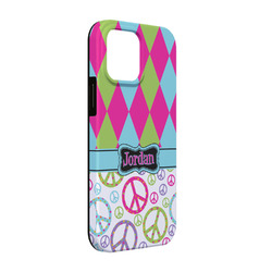 Harlequin & Peace Signs iPhone Case - Rubber Lined - iPhone 13 (Personalized)