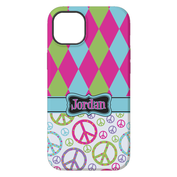 Harlequin & Peace Signs iPhone 14 Plus Tough Case - Back