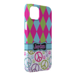 Harlequin & Peace Signs iPhone Case - Plastic - iPhone 14 Pro Max (Personalized)