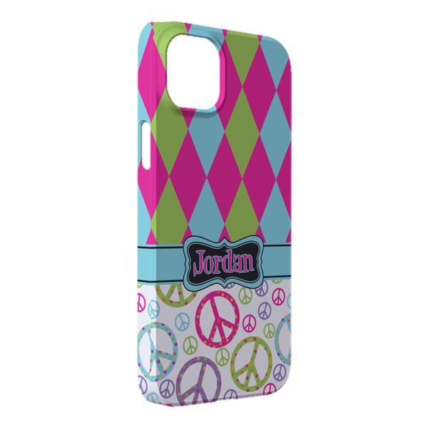 Custom Harlequin & Peace Signs iPhone Case - Plastic - iPhone 14 Pro Max (Personalized)