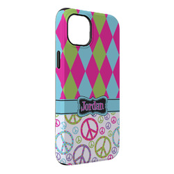 Harlequin & Peace Signs iPhone Case - Rubber Lined - iPhone 14 Pro Max (Personalized)