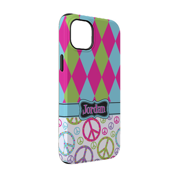 Custom Harlequin & Peace Signs iPhone Case - Rubber Lined - iPhone 14 Pro (Personalized)