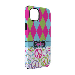 Harlequin & Peace Signs iPhone Case - Rubber Lined - iPhone 14 (Personalized)
