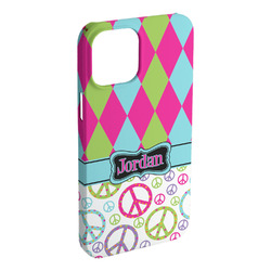 Harlequin & Peace Signs iPhone Case - Plastic - iPhone 15 Plus (Personalized)
