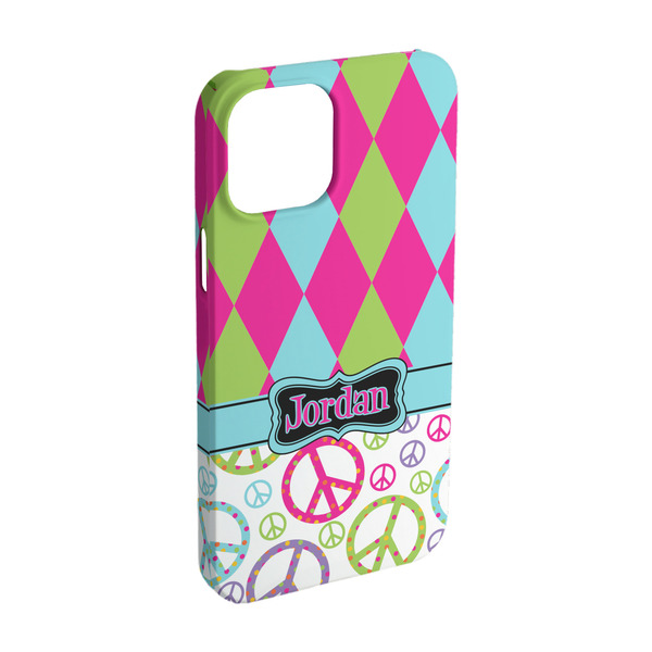 Custom Harlequin & Peace Signs iPhone Case - Plastic - iPhone 15 Pro (Personalized)