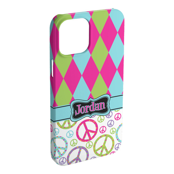 Custom Harlequin & Peace Signs iPhone Case - Plastic - iPhone 15 Pro Max (Personalized)
