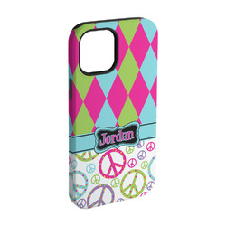 Harlequin & Peace Signs iPhone Case - Rubber Lined - iPhone 15 Pro (Personalized)