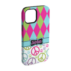Harlequin & Peace Signs iPhone Case - Rubber Lined - iPhone 15 (Personalized)