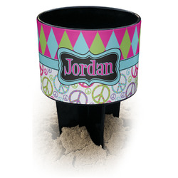 Harlequin & Peace Signs Black Beach Spiker Drink Holder (Personalized)