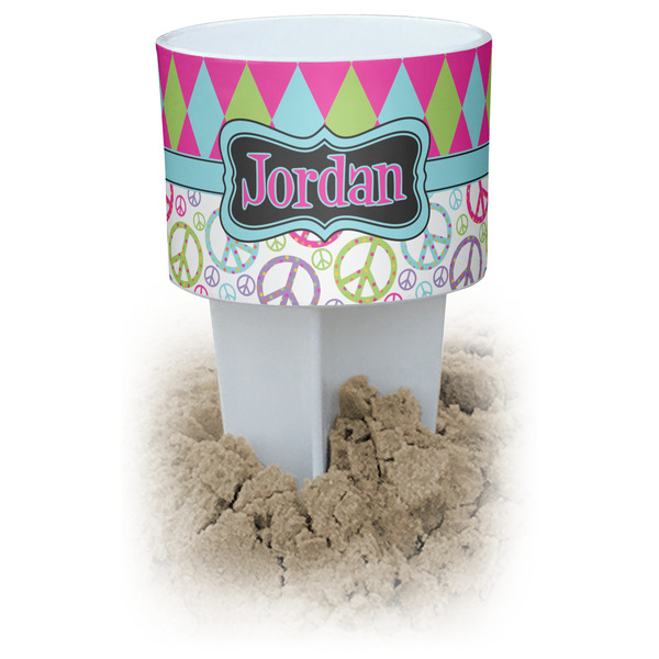Custom Harlequin & Peace Signs Beach Spiker Drink Holder (Personalized)