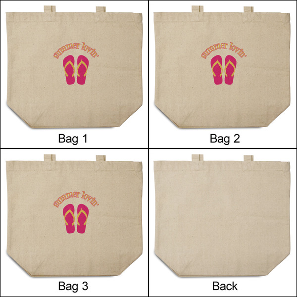 FlipFlop 3 Reusable Cotton Grocery Bags - Front & Back View