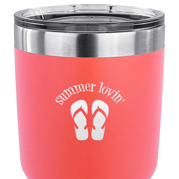 FlipFlop 30 oz Stainless Steel Ringneck Tumbler - Coral - CLOSE UP