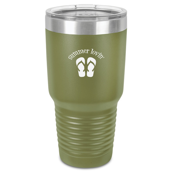 Custom FlipFlop 30 oz Stainless Steel Tumbler - Olive - Single-Sided (Personalized)